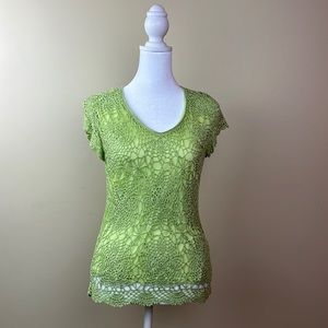 M Nicole Crocheted Peridot Green Evening Top Medium